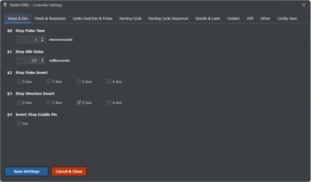 Focus GRBL Settings Window